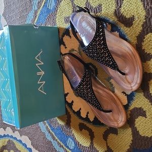 Anna, Black Sparkly Thong Sandals, Size 6.5, New in Box
